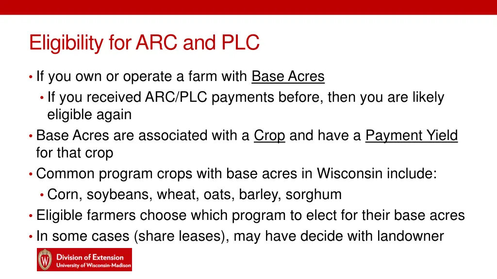 eligibility for arc and plc
