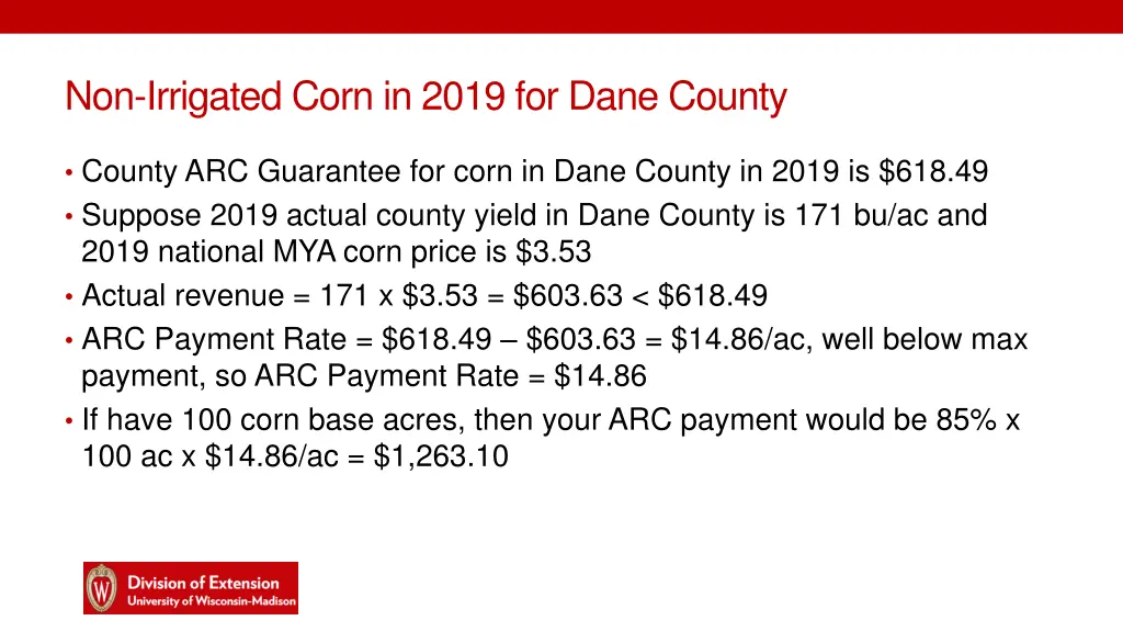 non irrigated corn in 2019 for dane county 1