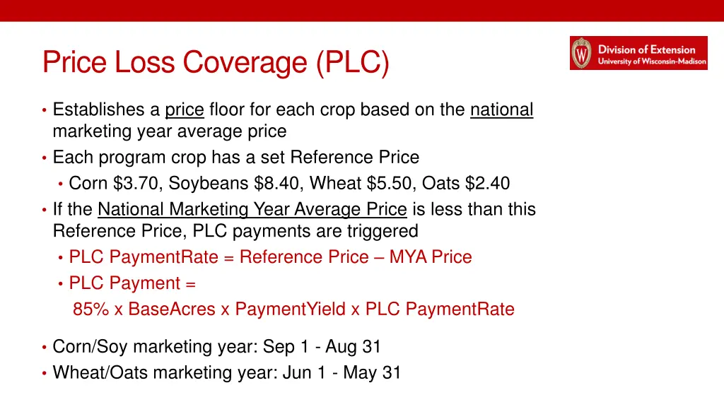 price loss coverage plc