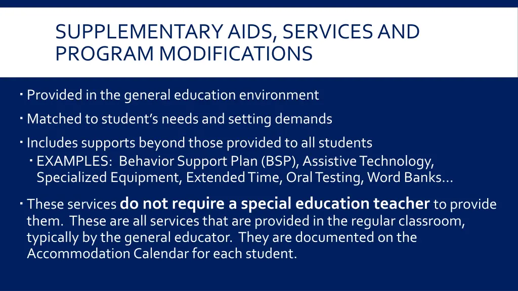 supplementary aids services and program