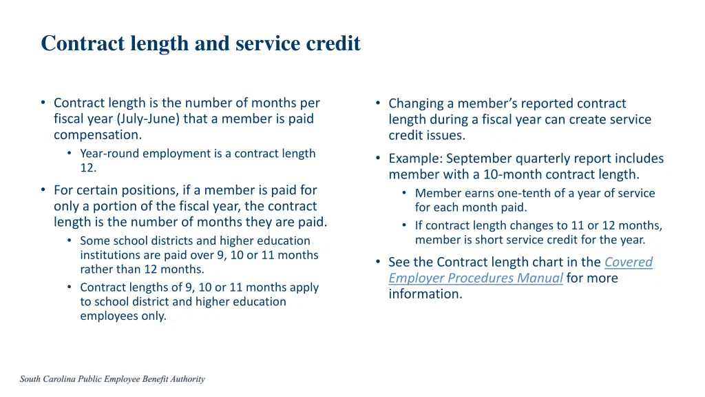 contract length and service credit
