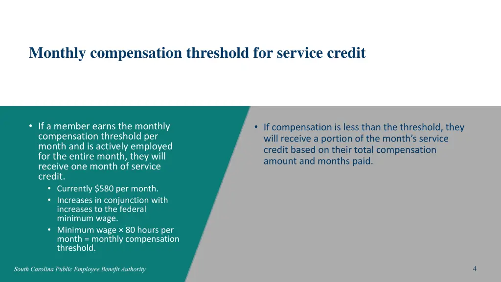 monthly compensation threshold for service credit
