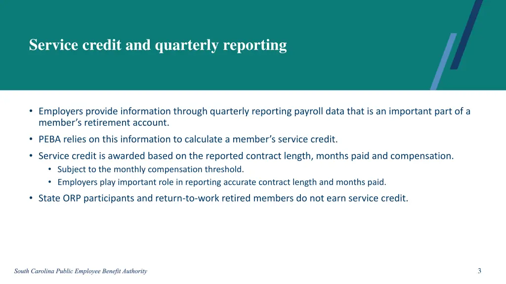 service credit and quarterly reporting