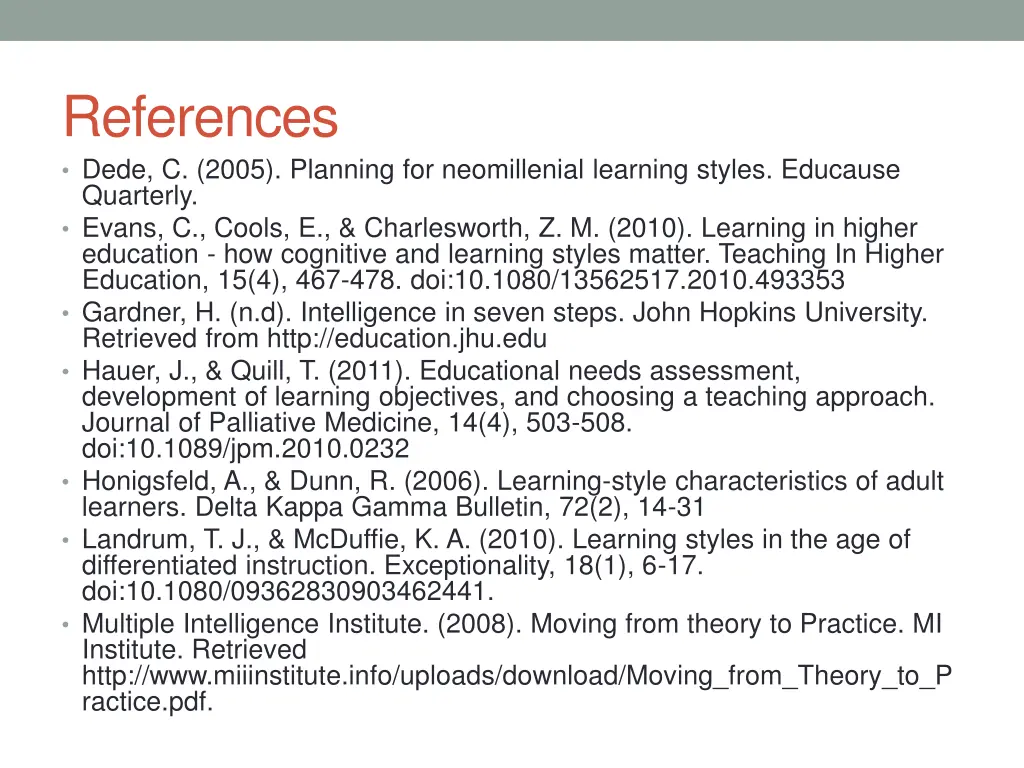 references dede c 2005 planning for neomillenial