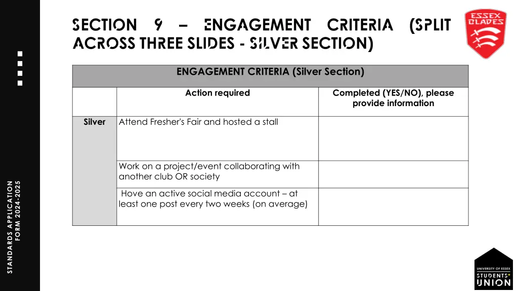 engagement criteria silver section