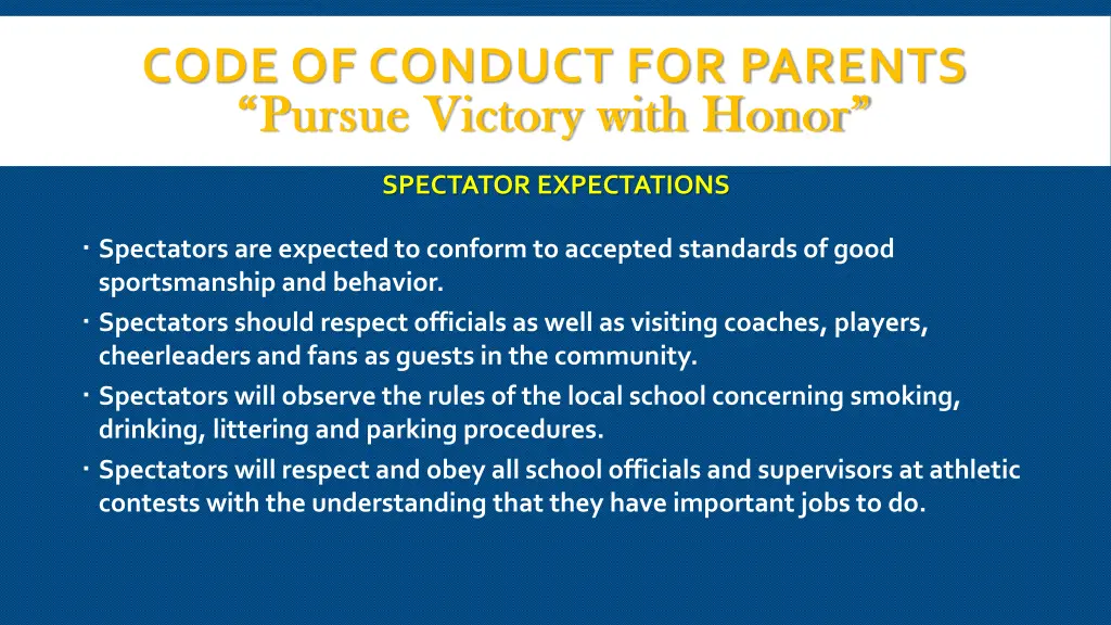 code of conduct for parents p pursue victory with 1