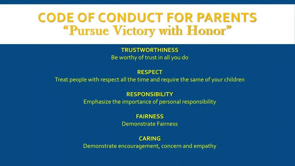 code of conduct for parents p pursue victory with