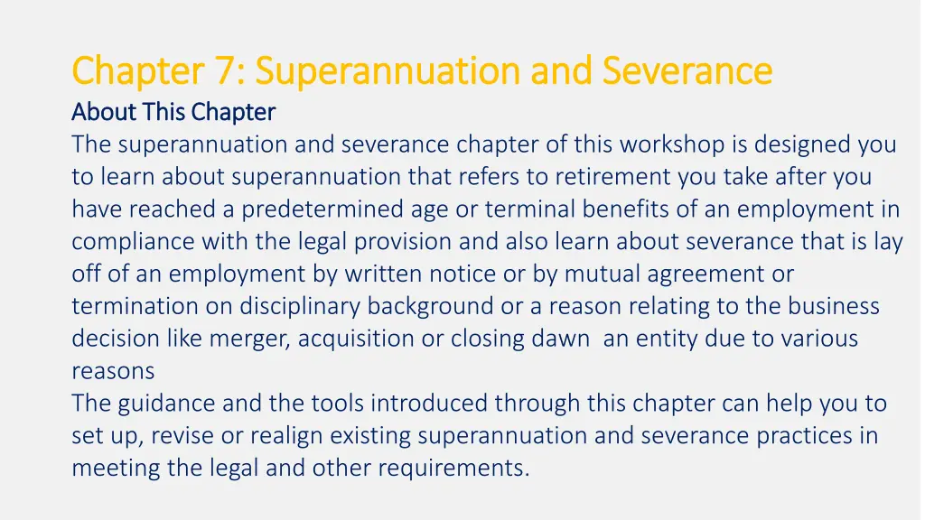 chapter 7 superannuation and severance chapter