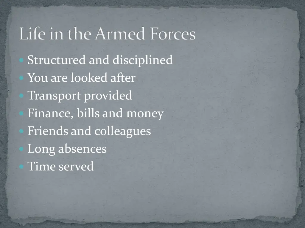 life in the armed forces