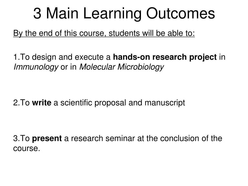 3 main learning outcomes