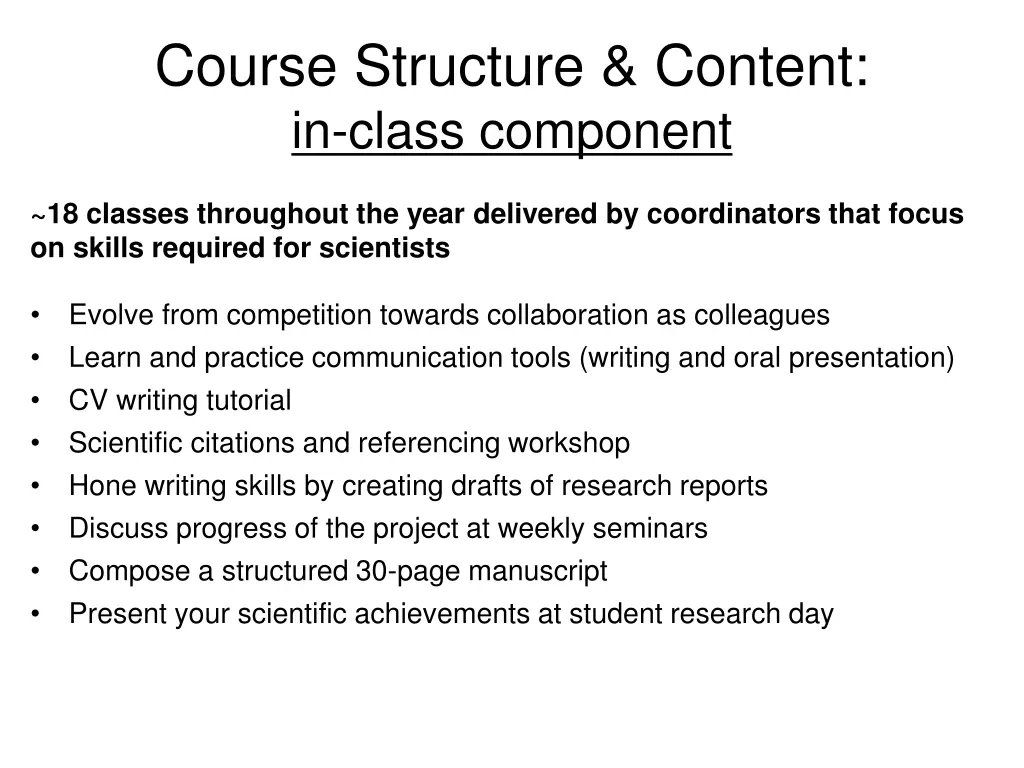 course structure content in class component