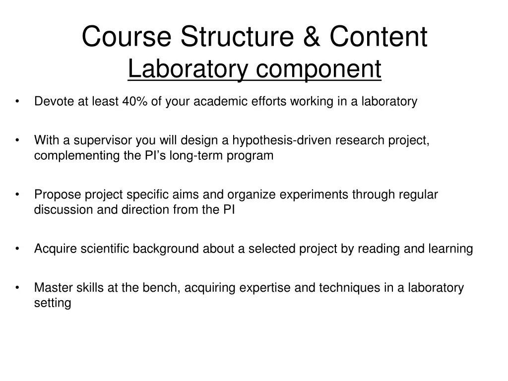 course structure content laboratory component