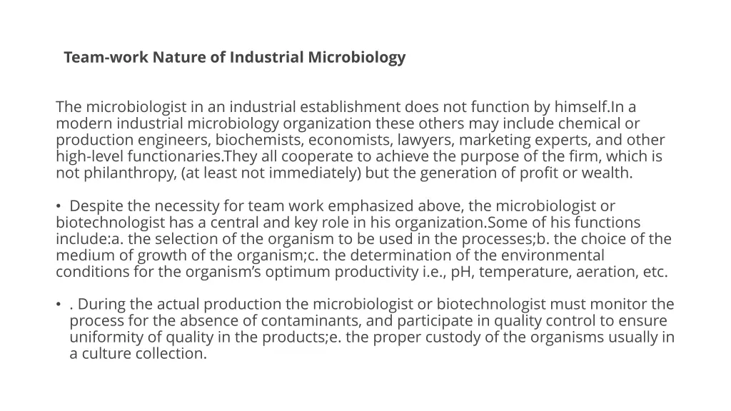 team work nature of industrial microbiology