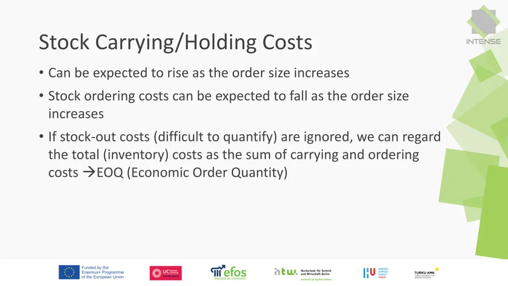 stock carrying holding costs