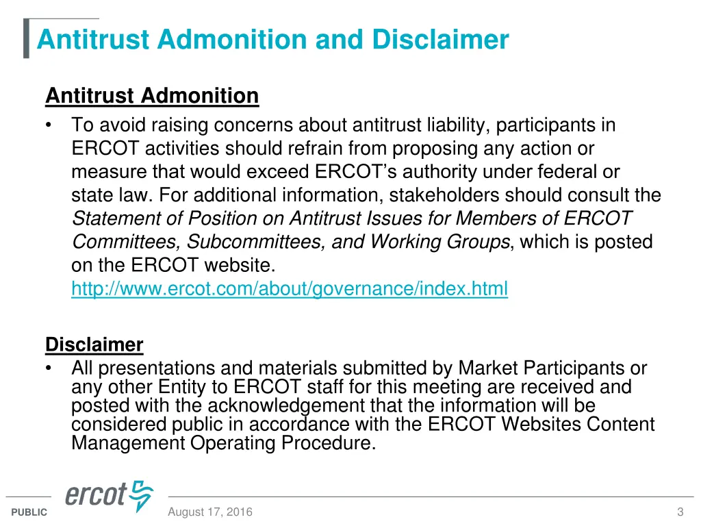 antitrust admonition and disclaimer