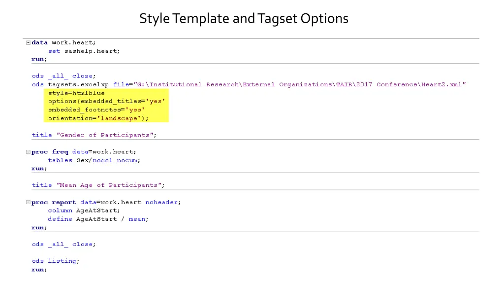 style template and tagset options