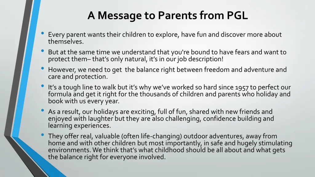 a message to parents from pgl every parent wants