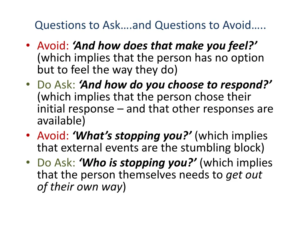 questions to ask and questions to avoid avoid