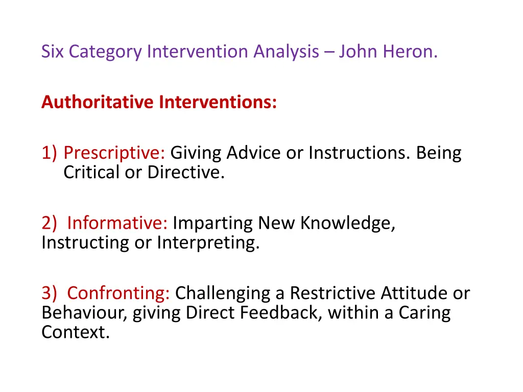 six category intervention analysis john heron