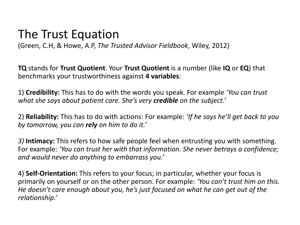 the trust equation green c h howe a p the trusted