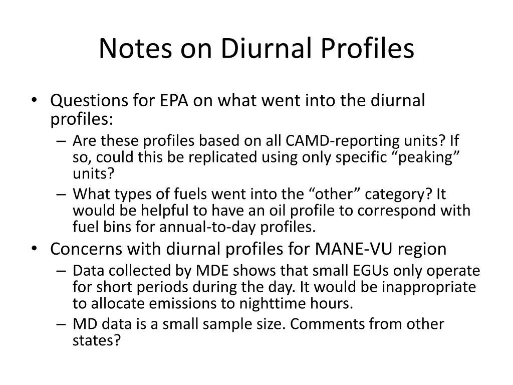 notes on diurnal profiles