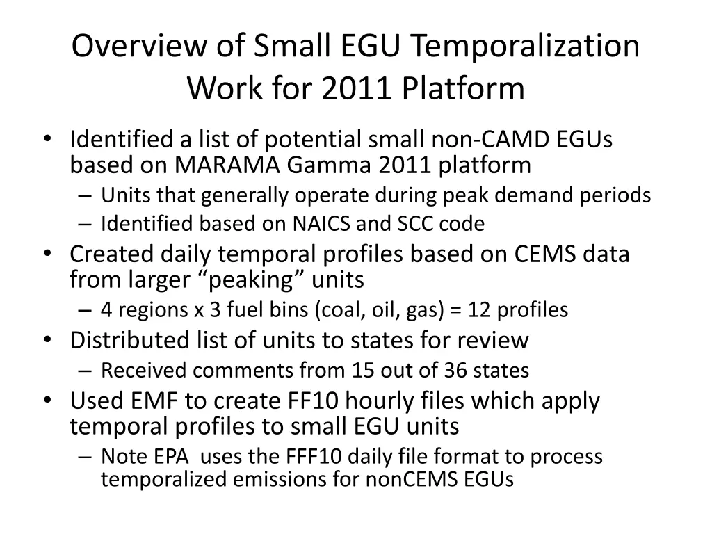 overview of small egu temporalization work
