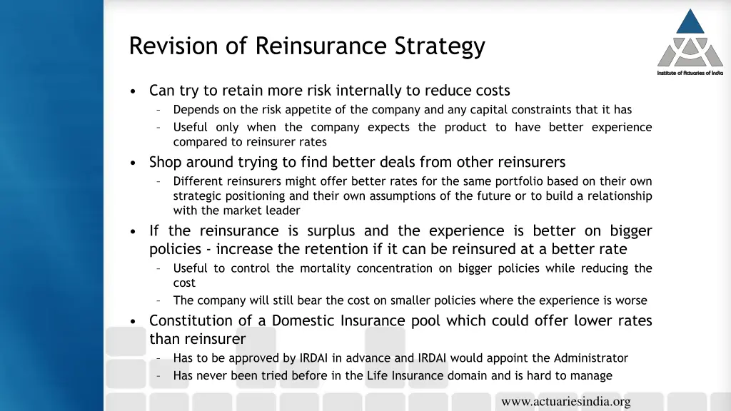 revision of reinsurance strategy