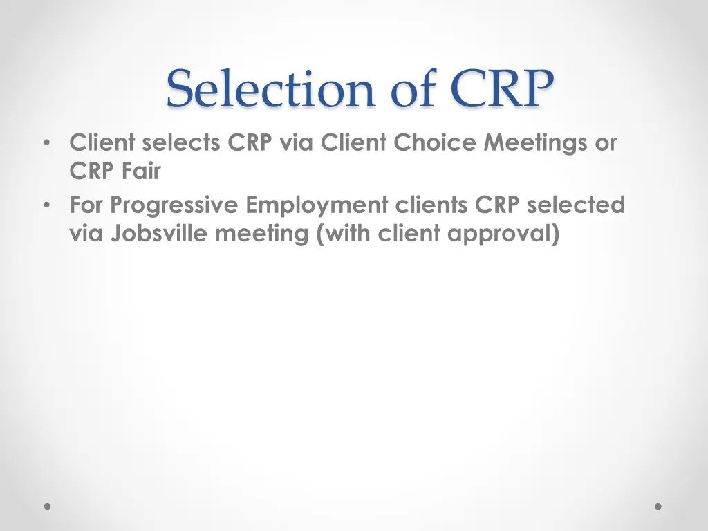 selection of crp client selects crp via client