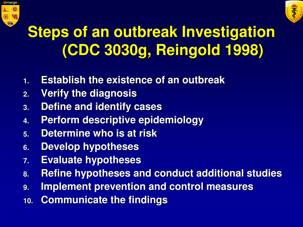 steps of an outbreak investigation cdc 3030g