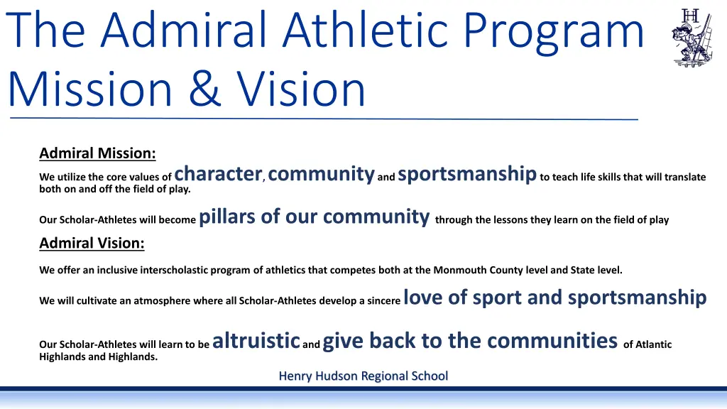 the admiral athletic program mission vision