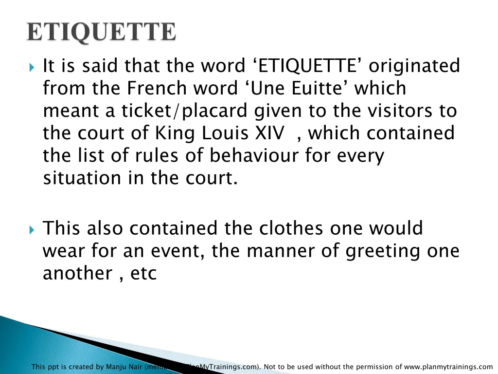 it is said that the word etiquette originated