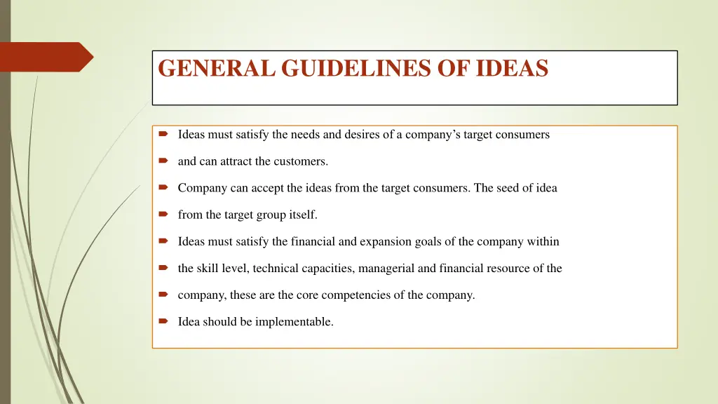 general guidelines of ideas