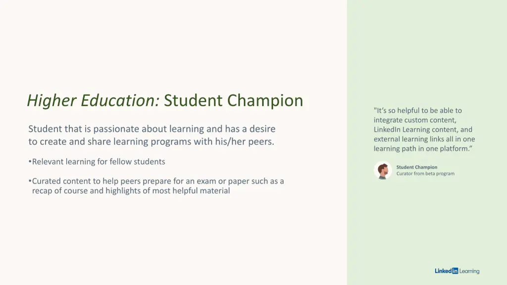 higher education student champion