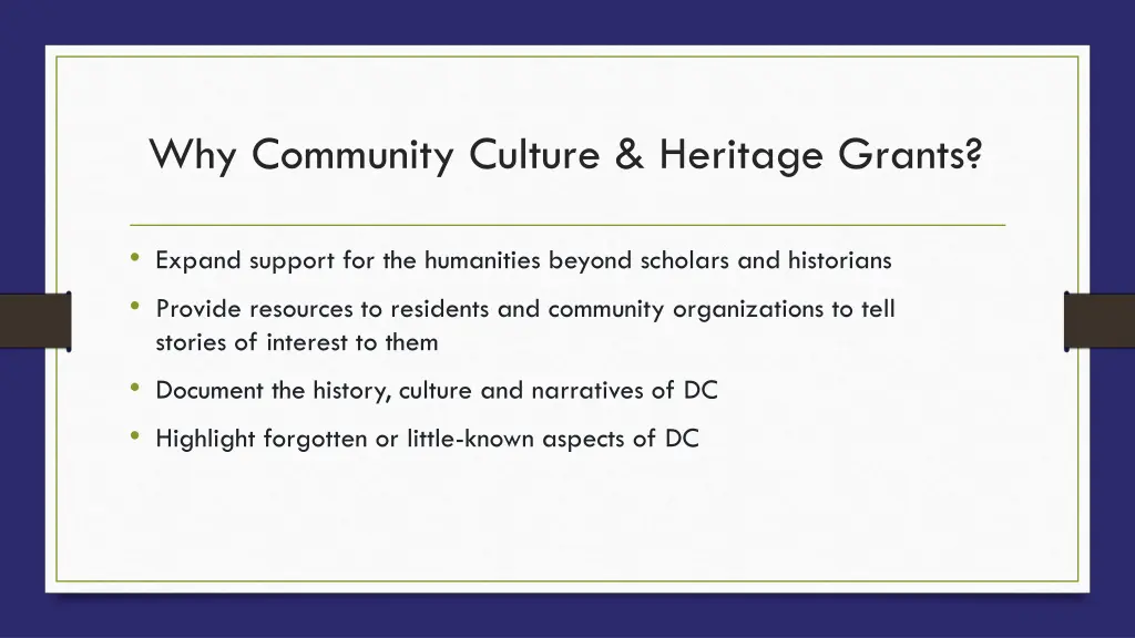 why community culture heritage grants