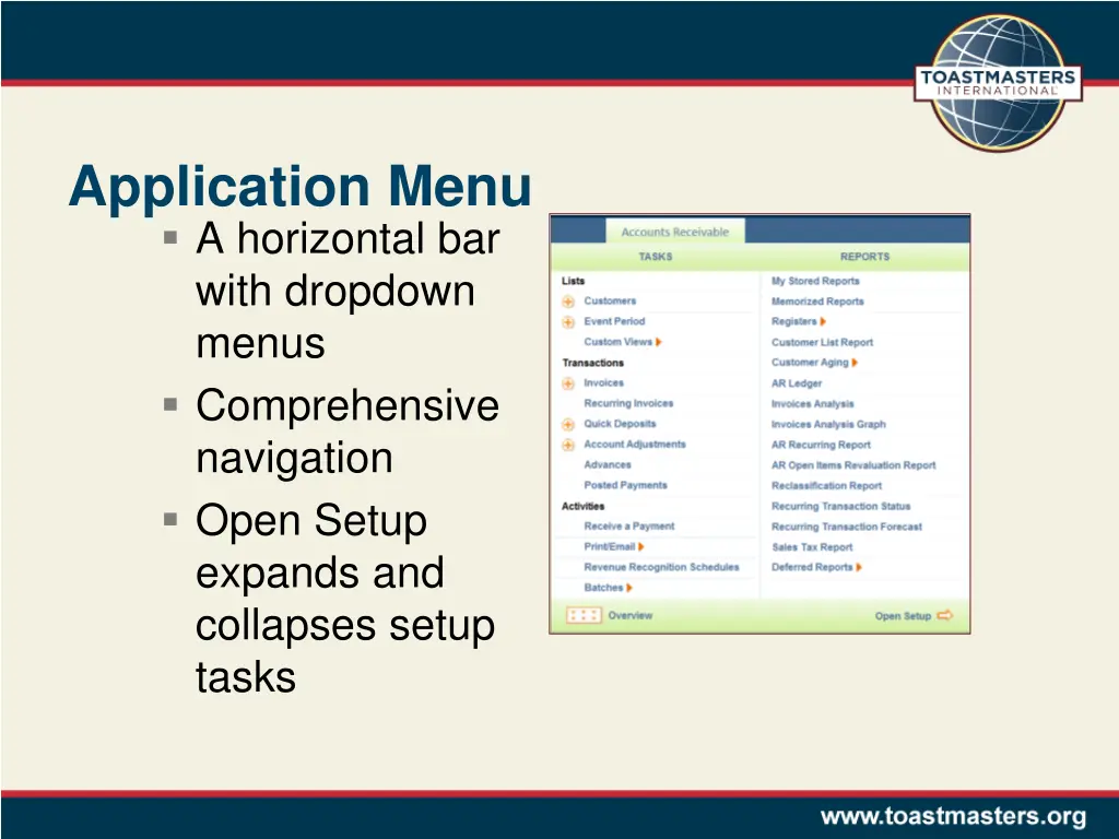 application menu a horizontal bar with dropdown