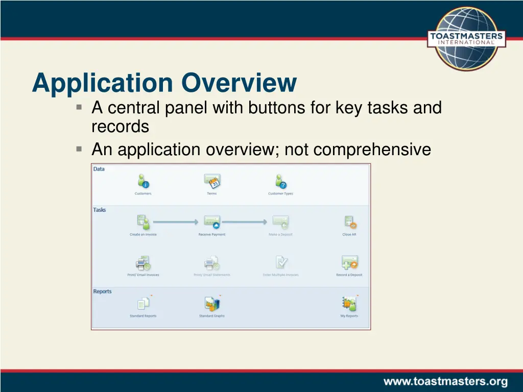 application overview a central panel with buttons