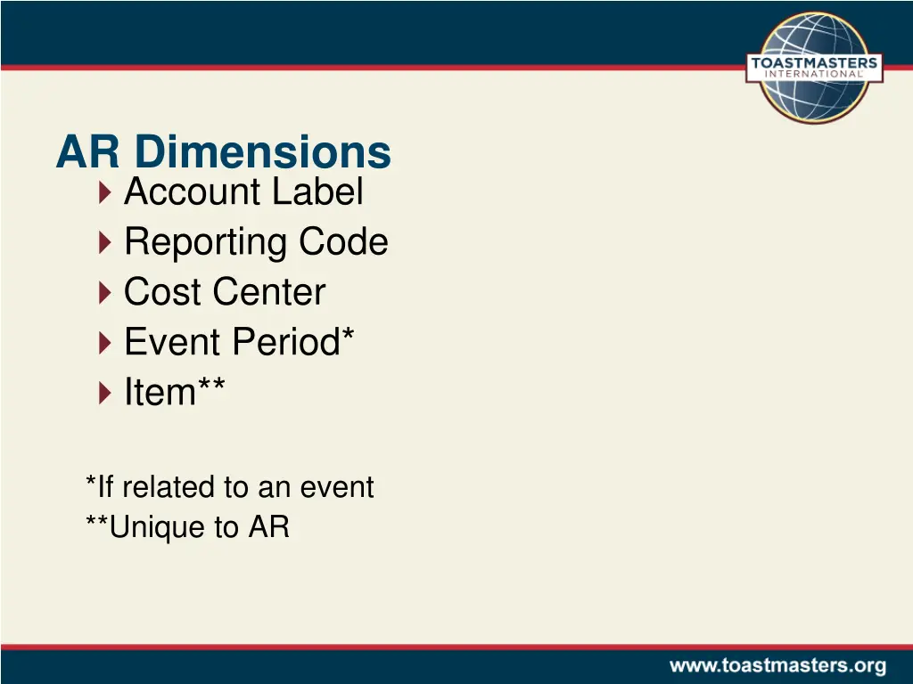 ar dimensions account label reporting code cost