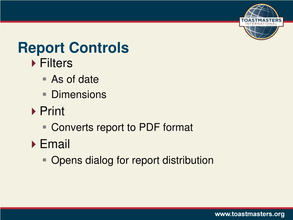 report controls filters as of date dimensions