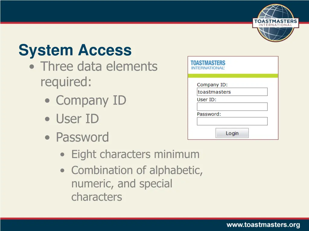 system access three data elements required