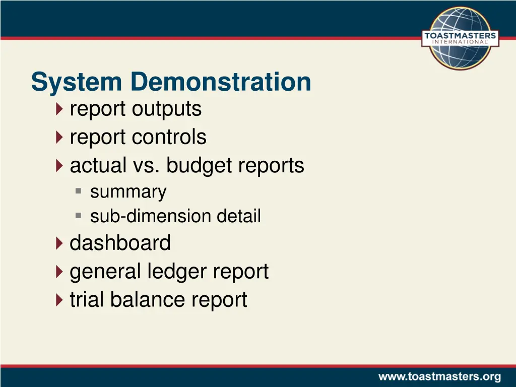 system demonstration report outputs report