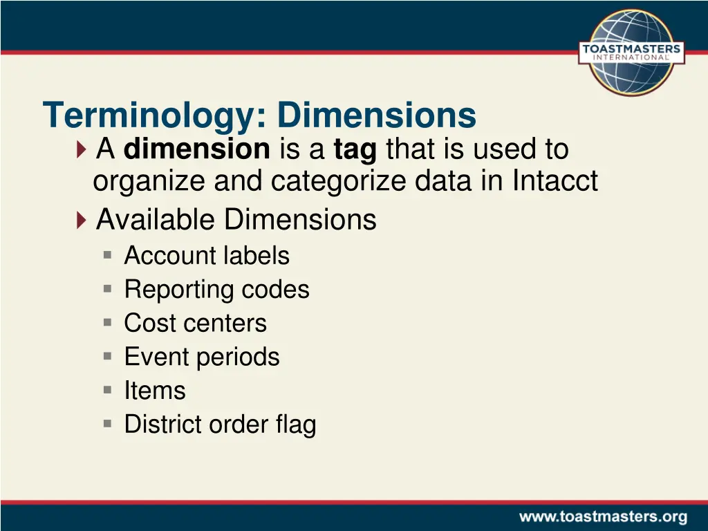 terminology dimensions a dimension is a tag that