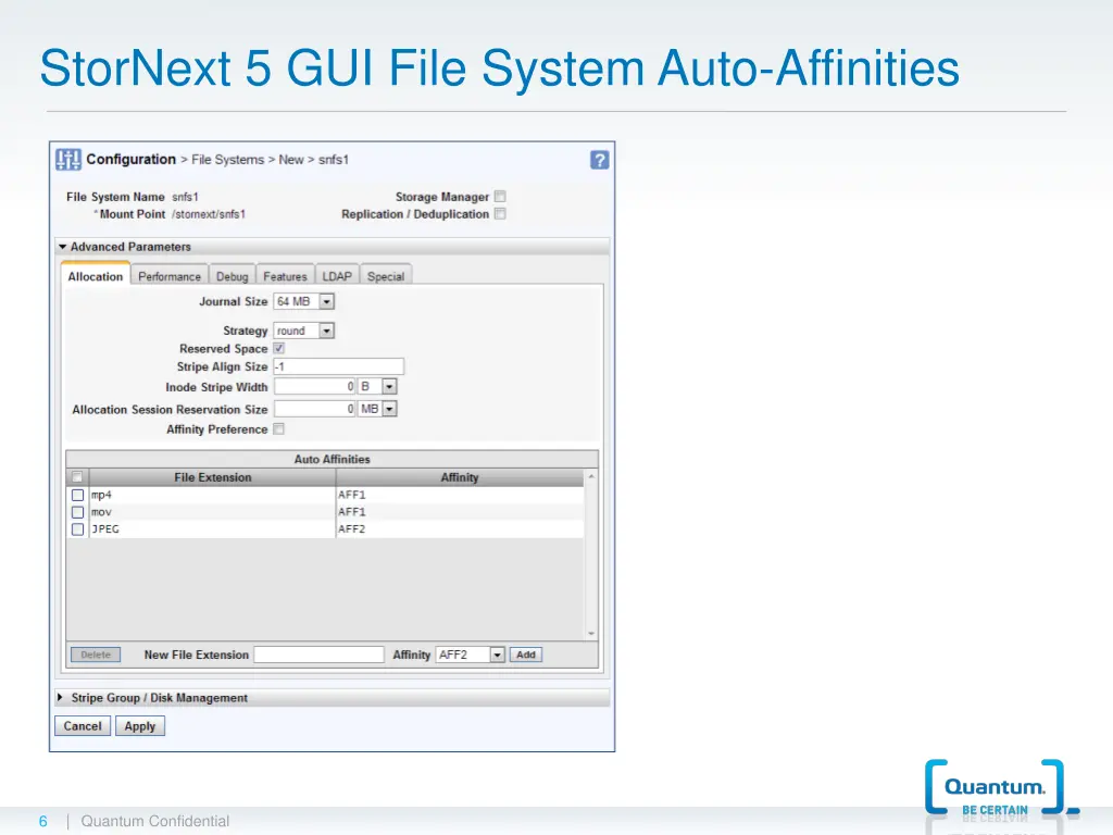 stornext 5 gui file system auto affinities
