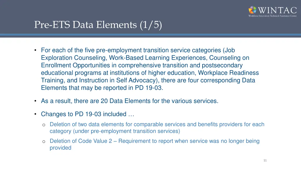 pre ets data elements 1 5