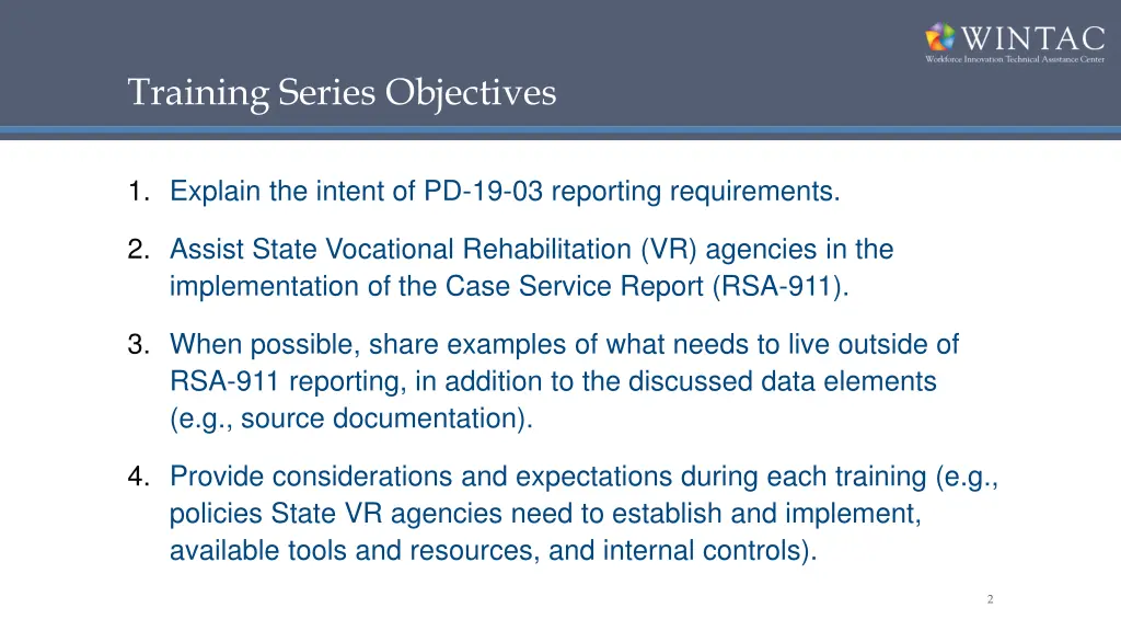 training series objectives