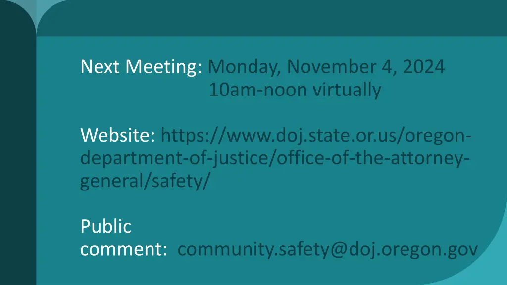 next meeting monday november 4 2024 10am noon