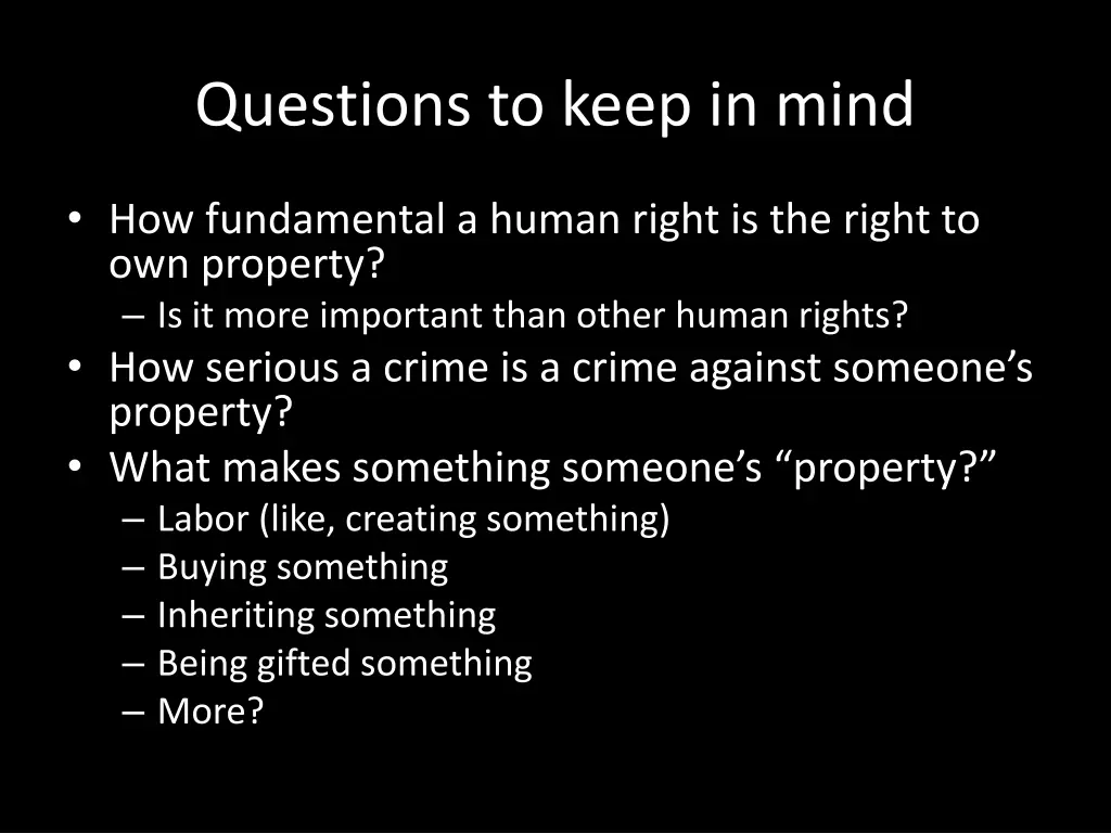 questions to keep in mind