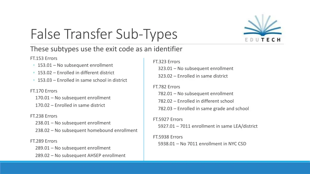 false transfer sub types these subtypes