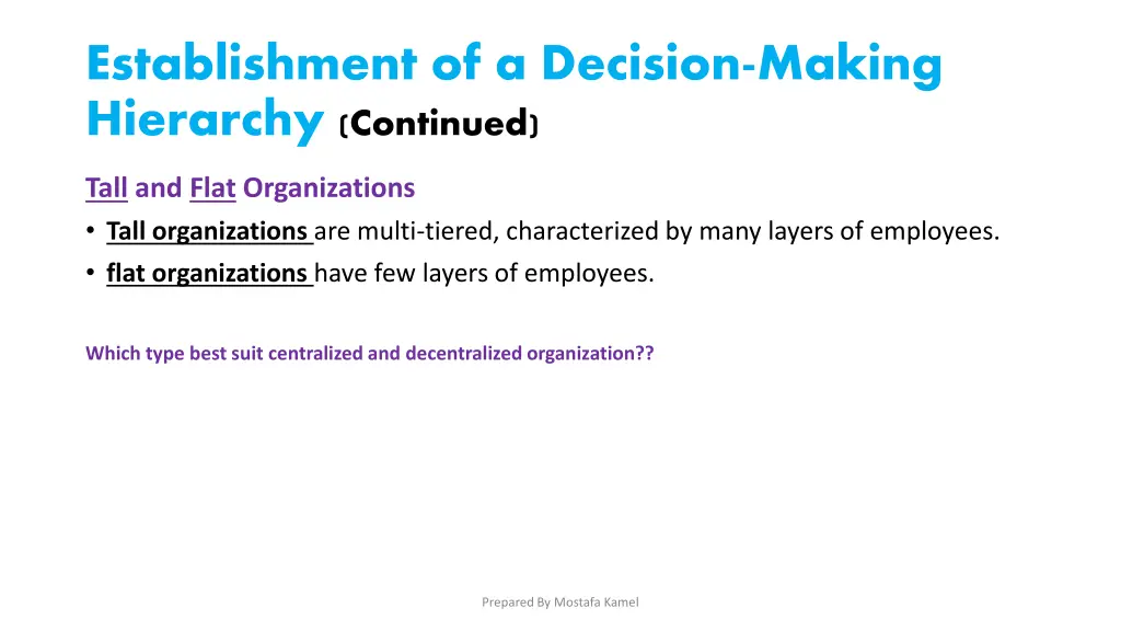 establishment of a decision making hierarchy 1