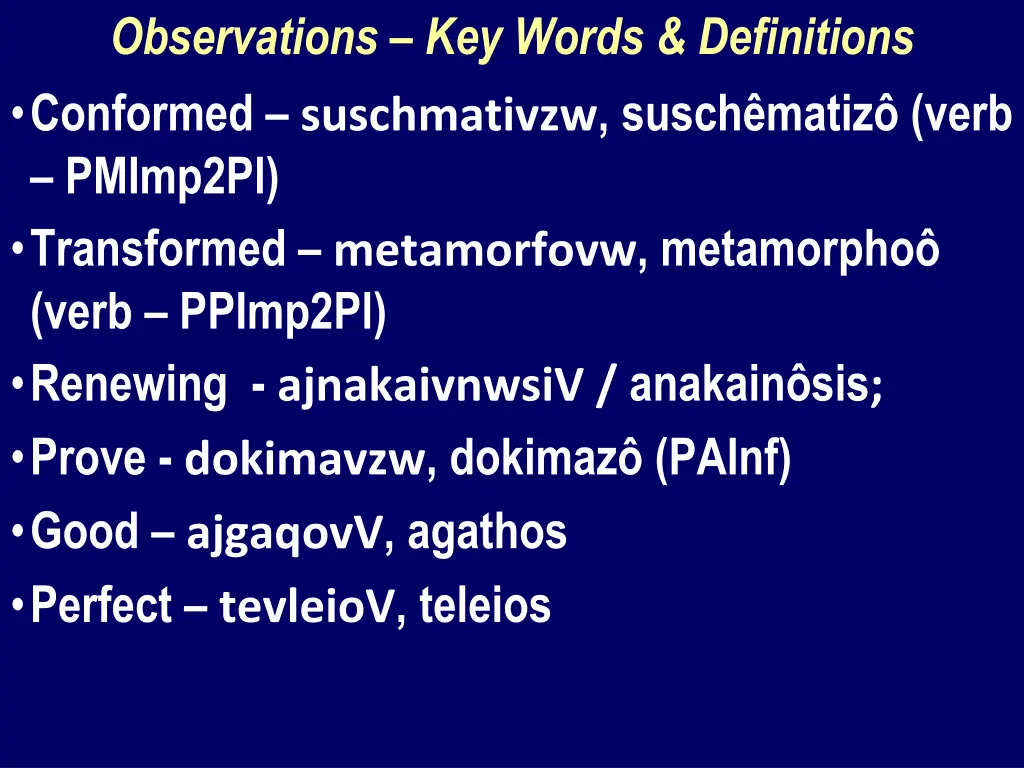 observations key words definitions conformed