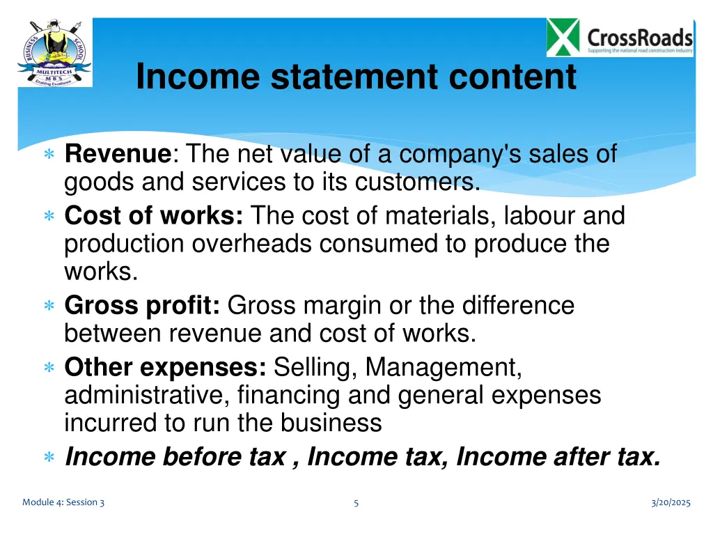 income statement content